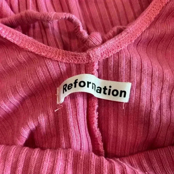 Reformation Brant Dress Candy Pink Open Back V-Neck Midi Party Slim Size XS - Picture 6 of 6